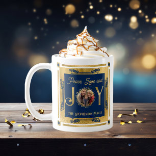 Weihnachten Frieden Liebe und Freude Familie Foto Kaffeetasse