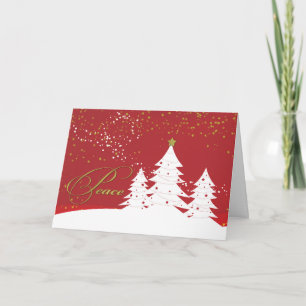 Weihnachten Frieden Weiße Bäume auf Rot mit Gold L Karte