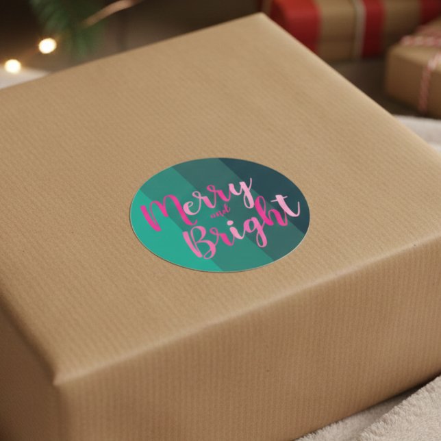 Weihnachten froh und hell Grün Rosa Runder Aufkleber (Von Creator hochgeladen)