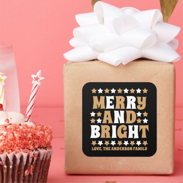 Weihnachten froh und hell Moderne kühne Gold Black Quadratischer Aufkleber (Party)