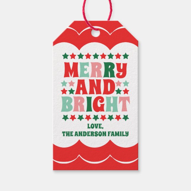 Weihnachten froh und hell Moderne kühne rosa Rot Geschenkanhänger (Vorderseite)