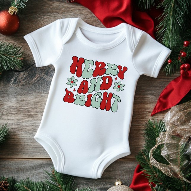 Weihnachten froh und hell Retro Groovy Festival Baby Strampler (Von Creator hochgeladen)