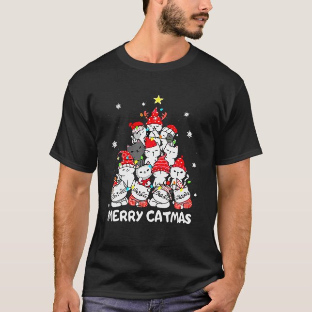 Weihnachten frohe Catmas Tree Funny Xmas Cat Lover T-Shirt (Vorderseite)