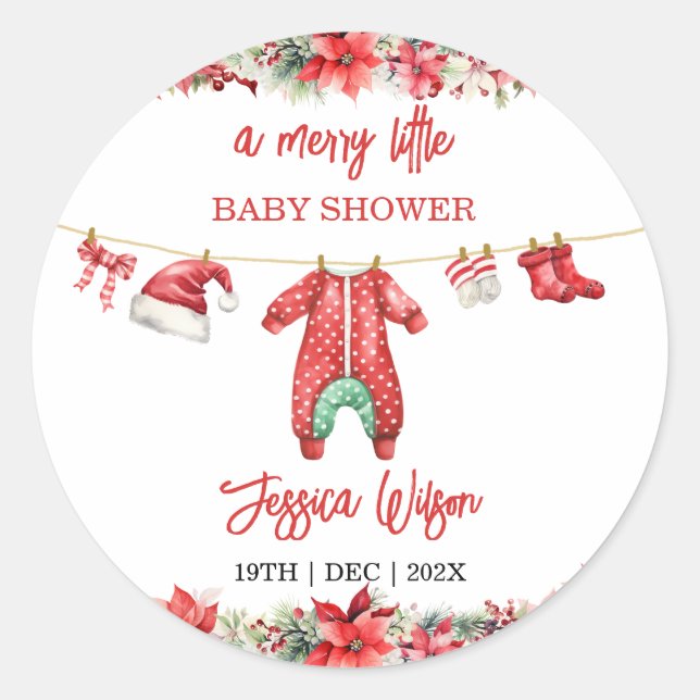 Weihnachten Frohe kleine Baby Dusche Geschlecht ne Runder Aufkleber (Vorderseite)