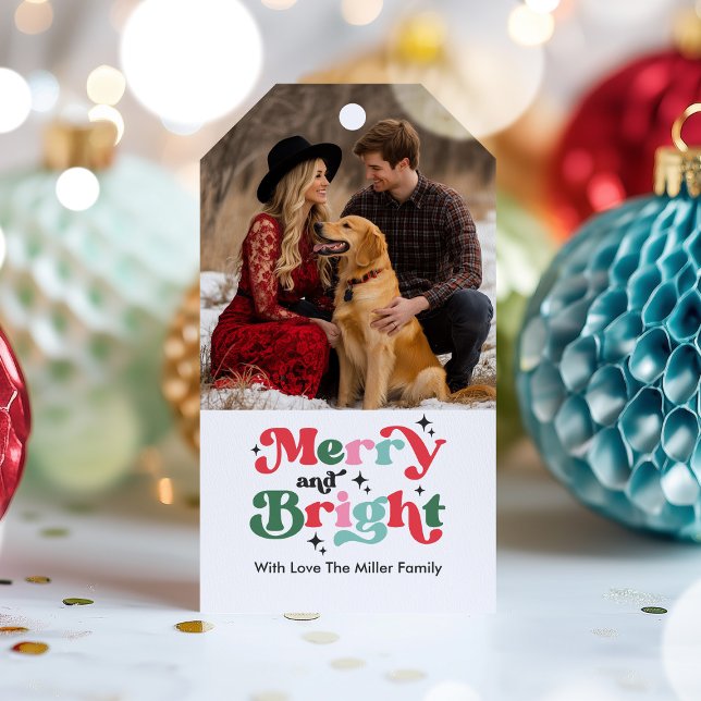 Weihnachten frohe und helle Farben Retro-Urlaub Geschenkanhänger (Von Creator hochgeladen)