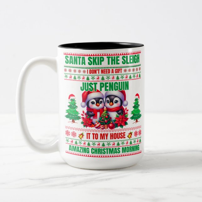 Weihnachten frohe Weihnachten für Geschenkpinguine Zweifarbige Tasse (Links)