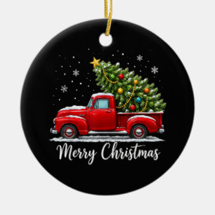 Weihnachten Frohe Weihnachten Roter LKW Baum Männe Keramik Ornament