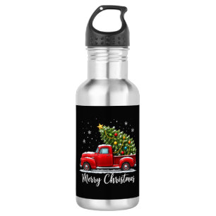 Weihnachten Frohe Weihnachten Rotes Lastwagen Baum Edelstahlflasche
