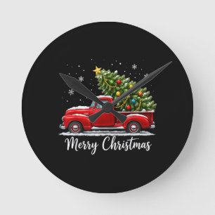 Weihnachten Frohe Weihnachten Rotes Lastwagen Baum Runde Wanduhr