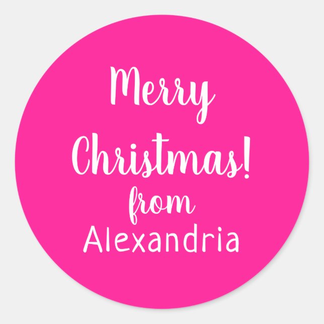 Weihnachten frohe Weihnachten von Name Hot Pink Runder Aufkleber (Vorderseite)