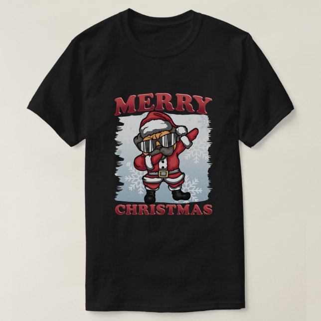 Weihnachten - Frohe Weihnachts-Dabbing Mops Dog Sa T-Shirt (Design vorne)