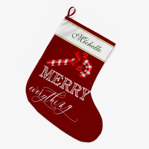 Weihnachten Fröhlich alles Zuckerstange Monogramm Großer Weihnachtsstrumpf