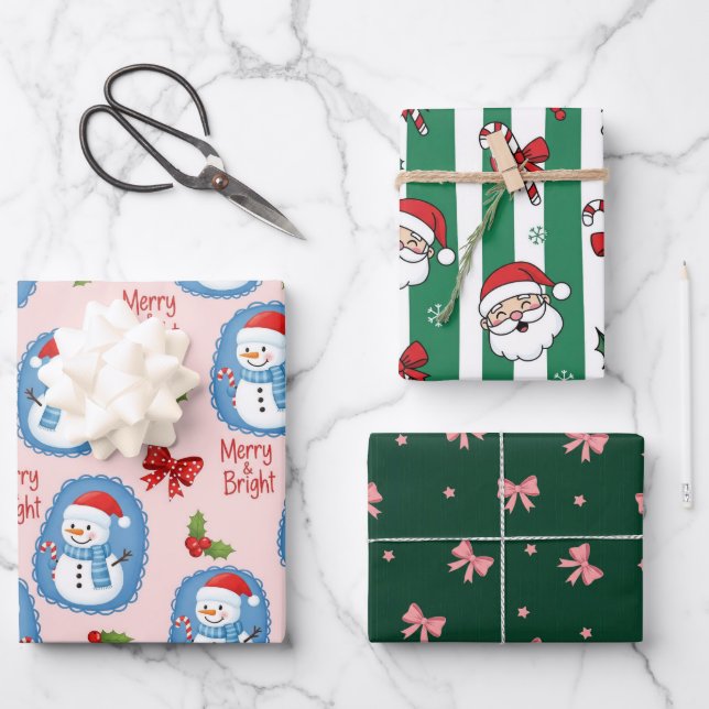 Weihnachten Fröhlich & Hell Geschenkpapier Set (Vorderseite)