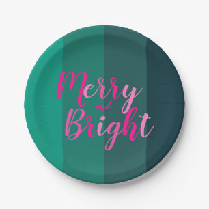 Weihnachten Fröhlich und Hell Grün Rosa Party Pappteller