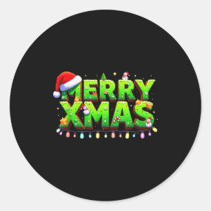 Weihnachten Fröhlicher Creeper Pixel Art Xmas Lust Runder Aufkleber