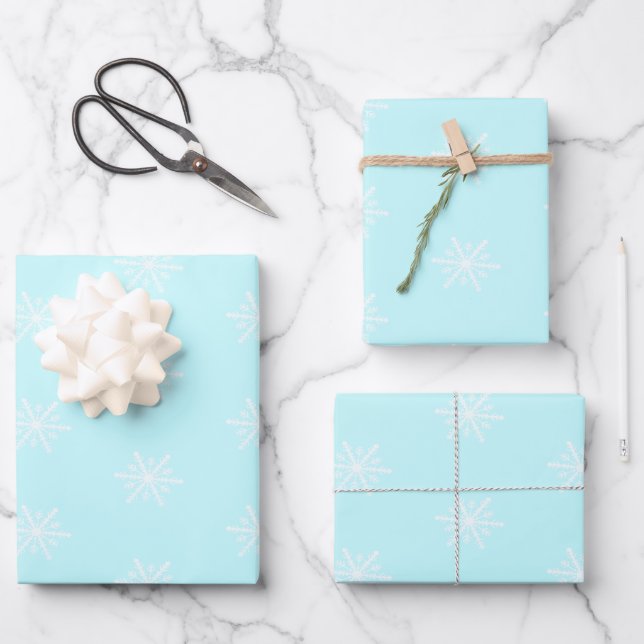 Weihnachten Frost blauer Schneeflocken Geschenkpapier Set (Vorderseite)