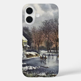 Weihnachten, Frühe Winter Skater auf einem Teich iPhone 16 Hülle