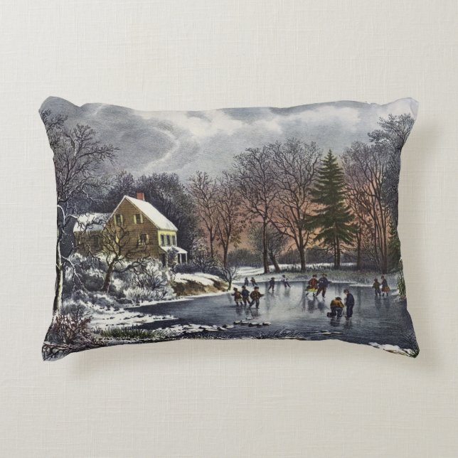 Weihnachten, Frühe Winter Skater auf einem Teich Dekokissen (Vorderseite)