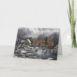 Weihnachten, Frühe Winter Skater auf einem Teich Feiertagskarte