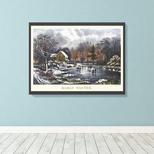 Weihnachten, Frühe Winter Skater auf einem Teich Leinwanddruck (Insitu (Holzboden))