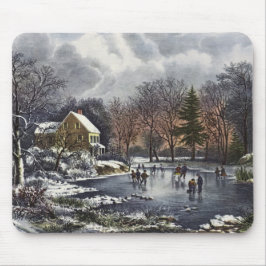 Weihnachten, Frühe Winter Skater auf einem Teich Mousepad