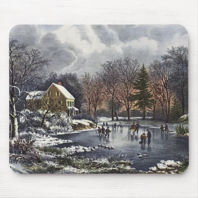 Weihnachten, Frühe Winter Skater auf einem Teich Mousepad (Vorne)