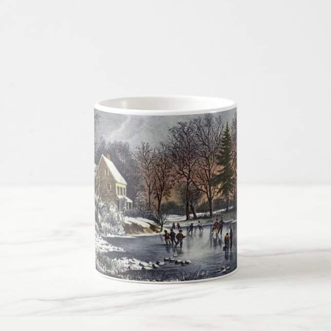 Weihnachten, Frühe Winter Skater auf einem Teich Tasse (Mittel)