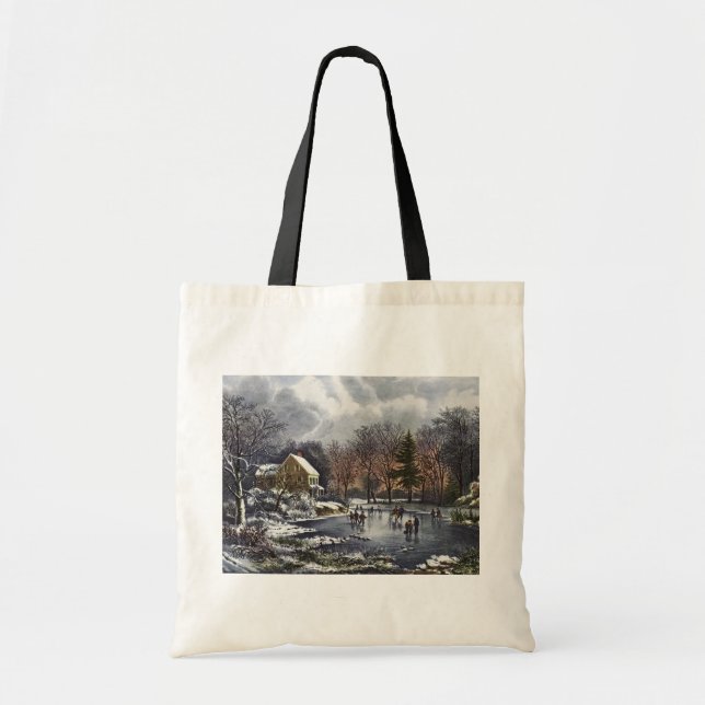 Weihnachten, Frühe Winter Skater auf einem Teich Tragetasche (Vorne)