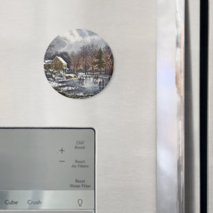 Weihnachten, Frühe Winter Skater auf Teich Magnet