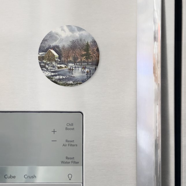 Weihnachten, Frühe Winter Skater auf Teich Magnet (In Situ (Kühlschrank))