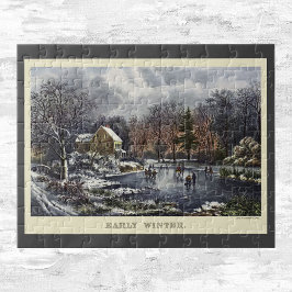 Weihnachten, Frühe Winter Skater auf Teich Puzzle