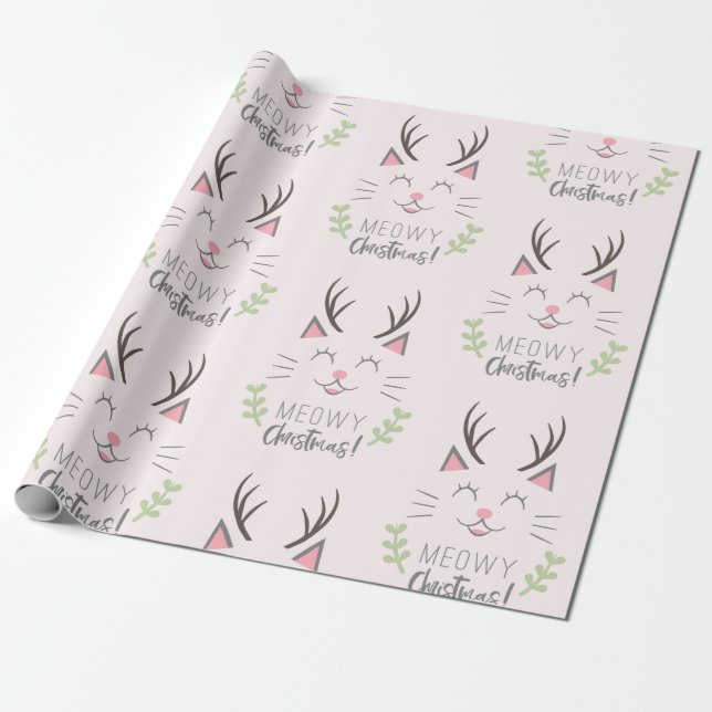 Weihnachten| Funny Cat with Antlers Pattern Geschenkpapier (Ungerollt)