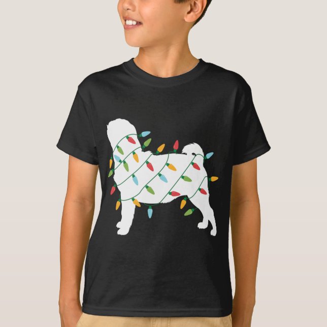 Weihnachten für Hund Lover Weihnachtslicht Mops T-Shirt (Vorderseite)