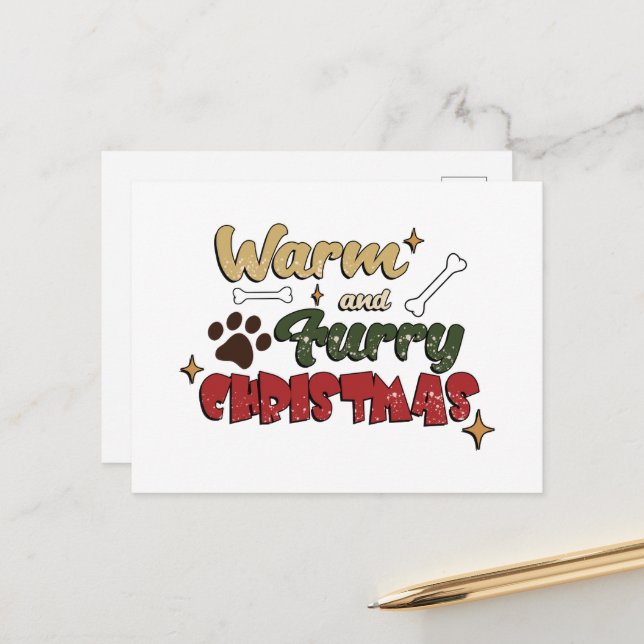Weihnachten für Hunde - Heiße Weihnachten und Furc Postkarte (Vorderseite/Rückseite Beispiel)