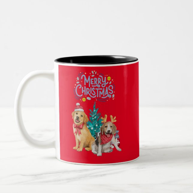 Weihnachten für niedliche Hunde Zweifarbige Tasse (Links)