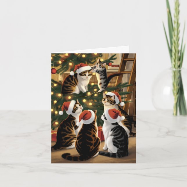 Weihnachten für niedliche Vintage Katzen Karte (Vorderseite)