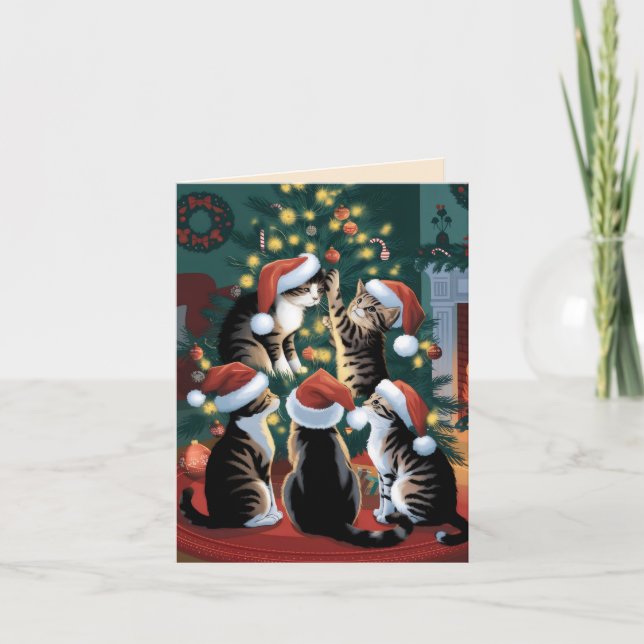 Weihnachten für niedliche Vintage Katzen Karte (Vorderseite)