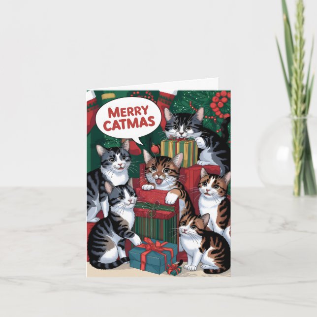 Weihnachten für niedliche Vintage Katzen Karte (Vorderseite)