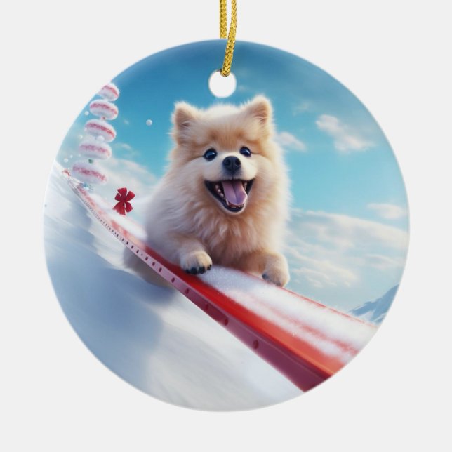 Weihnachten für Spitz, Hundeschenk, Hundeliebhaber Keramik Ornament (Vorne)