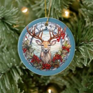 Weihnachten für Vater Hirsche Kopf Antler Red Blue Keramik Ornament