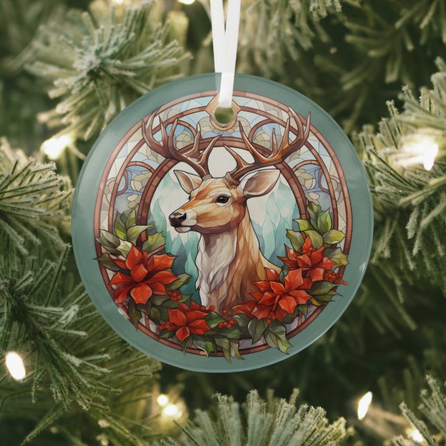 Weihnachten für Vater Hirsche Kopf Antler Red Blue Ornament Aus Glas (InSitu)