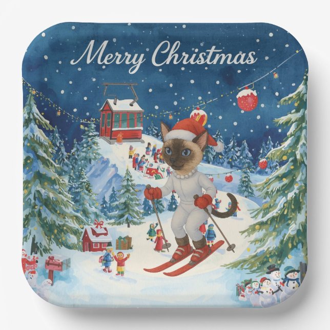 Weihnachten für Weihnachten Katze Liebhaber Schnee Pappteller (Vorderseite)