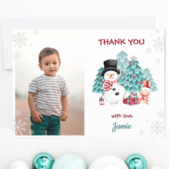 Weihnachten Geburtstag Foto Vorlage Danke Karte (Christmas Birthday Photo Template Thank You Card)