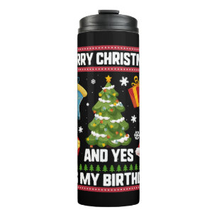Weihnachten Geburtstag Shirt, frohe Weihnachten un Thermosbecher