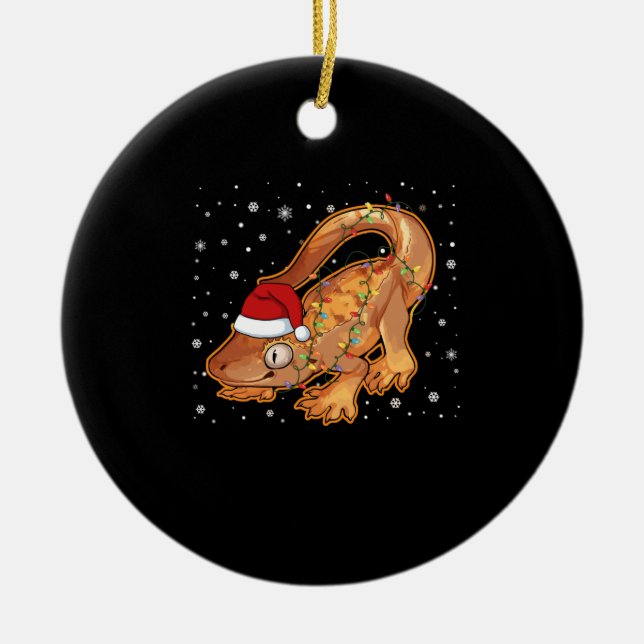 Weihnachten Gecko, Santa Gecko, Crestie Liebe Keramik Ornament (Vorne)