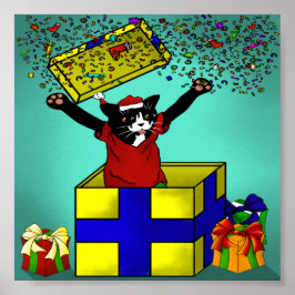 Weihnachten Gegenwart überraschende Katze Poster
