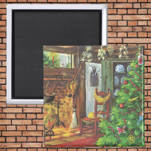 Weihnachten, gemütliche Blockhütte mit Kamin Magnet