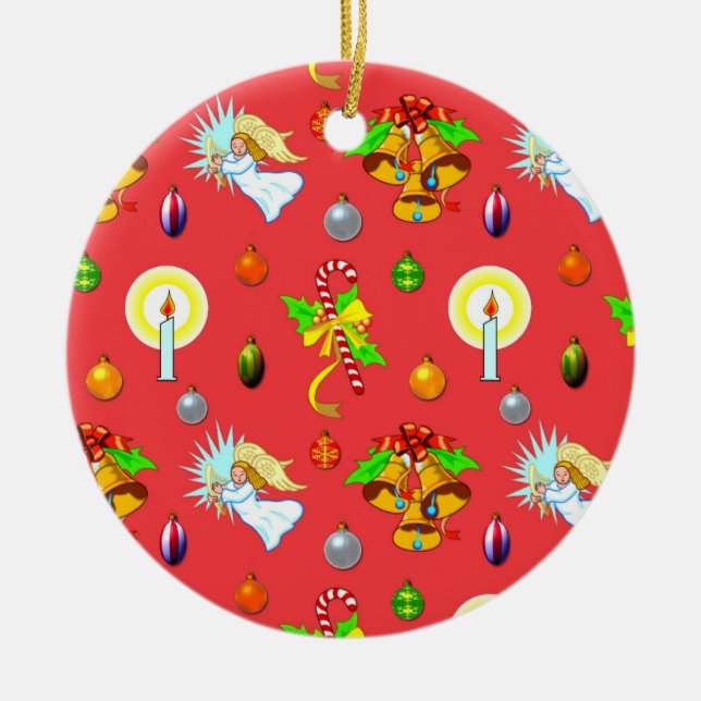 Weihnachten - Gesang-Engel u. goldene Bell Keramikornament (Vorne)