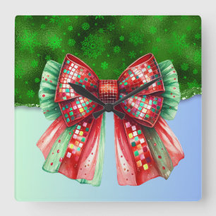 Weihnachten Geschenk Croquette Bow Bling Glitzer X Quadratische Wanduhr