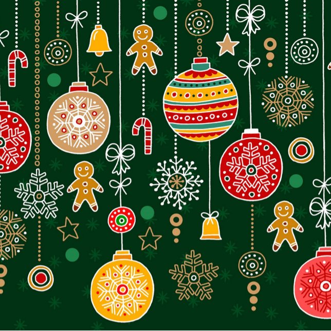Weihnachten Geschenkpapier (A festive seamless pattern on a dark green background, featuring a variety of Christmas-themed.)